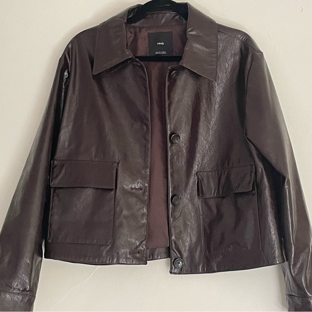 Mango maroon faux leather jacket